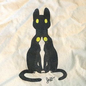 Illustrated Shadow Doppelganger Kitty Cat Book Bag Tote Black White OS